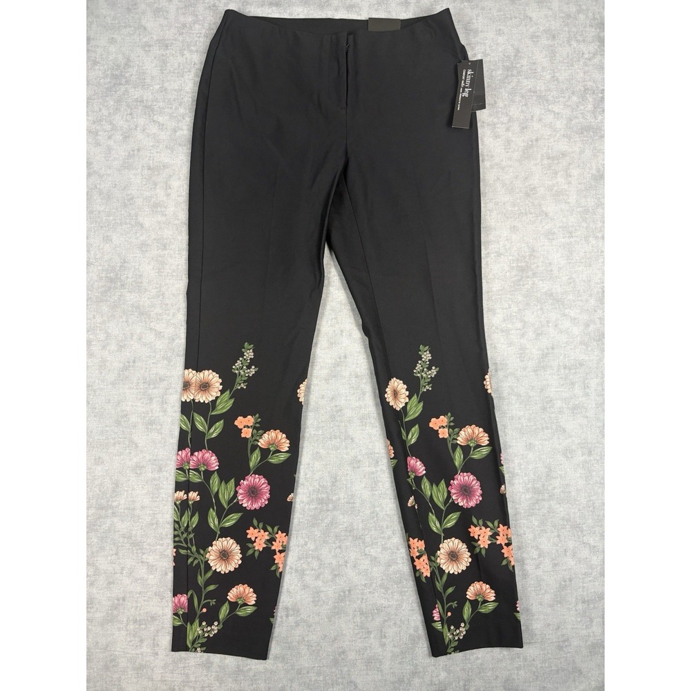 Alfani Floral Vibrance Skinny Pants Women 4 Black NWT Comfort Waist Stretch